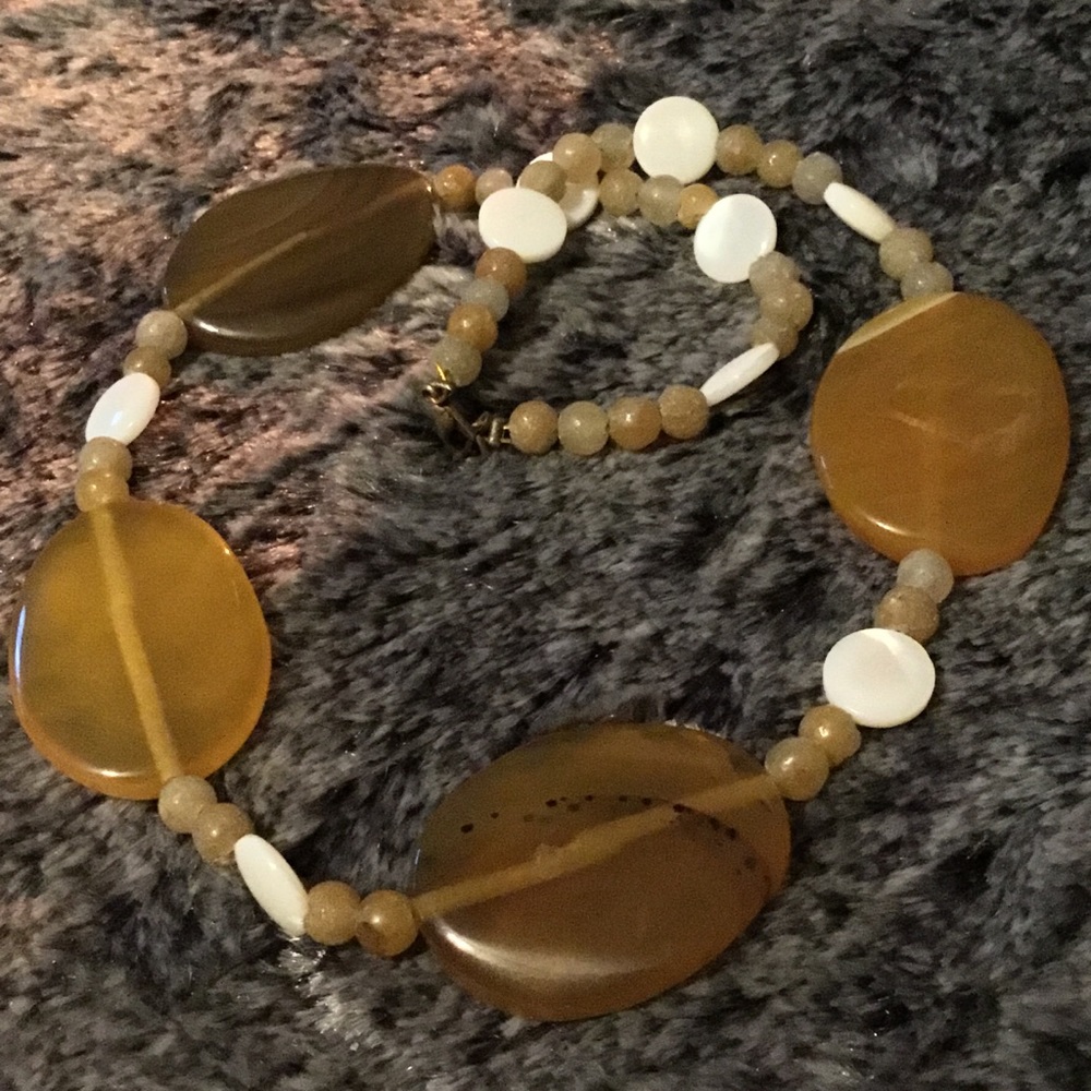 Golden Yellow Agate & Mother of Pearl Necklace